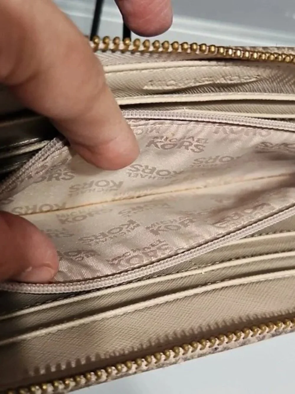 Michael Kors Taupe Snake Embossed Zip-Around Wallet with Gold Hardware